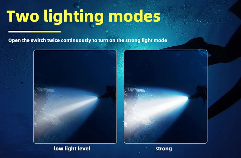 هليوس غوص 200m تحت الماء مسافة مصباح LED