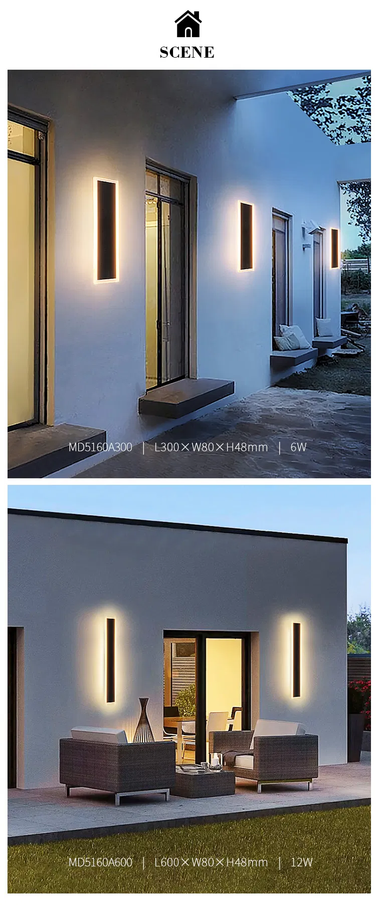 مصباح حائط LED حديث خارجي شريطي IP65 للحديقة