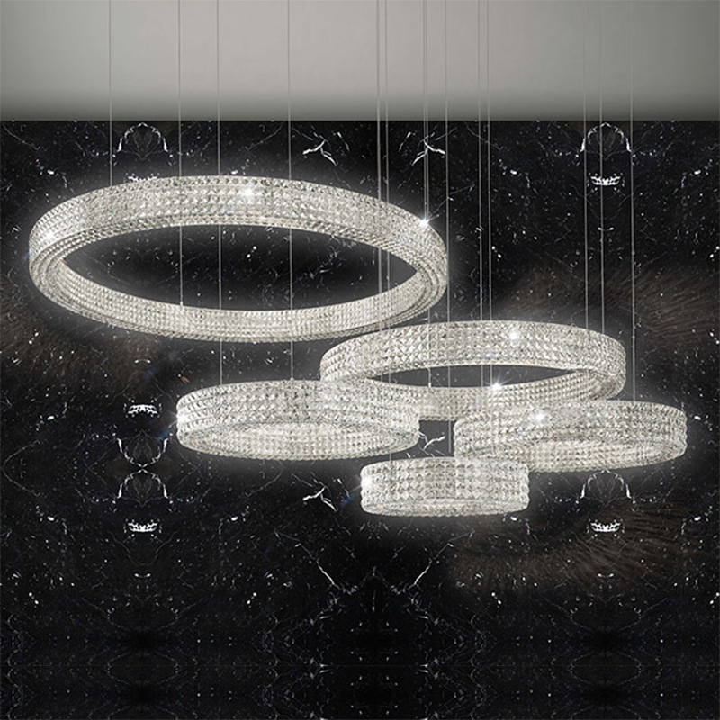 ثريا حلقة LED الحديثة طويلة جدًا للإضاءة المعلقة في السلالم العالية لتزيين الداخل للفنادق