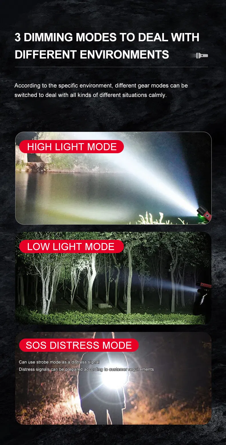 مصباح يدوي LED قابل لإعادة الشحن متعدد الوظائف طويل المدى للإضاءة الطارئة في الهواء الطلق
