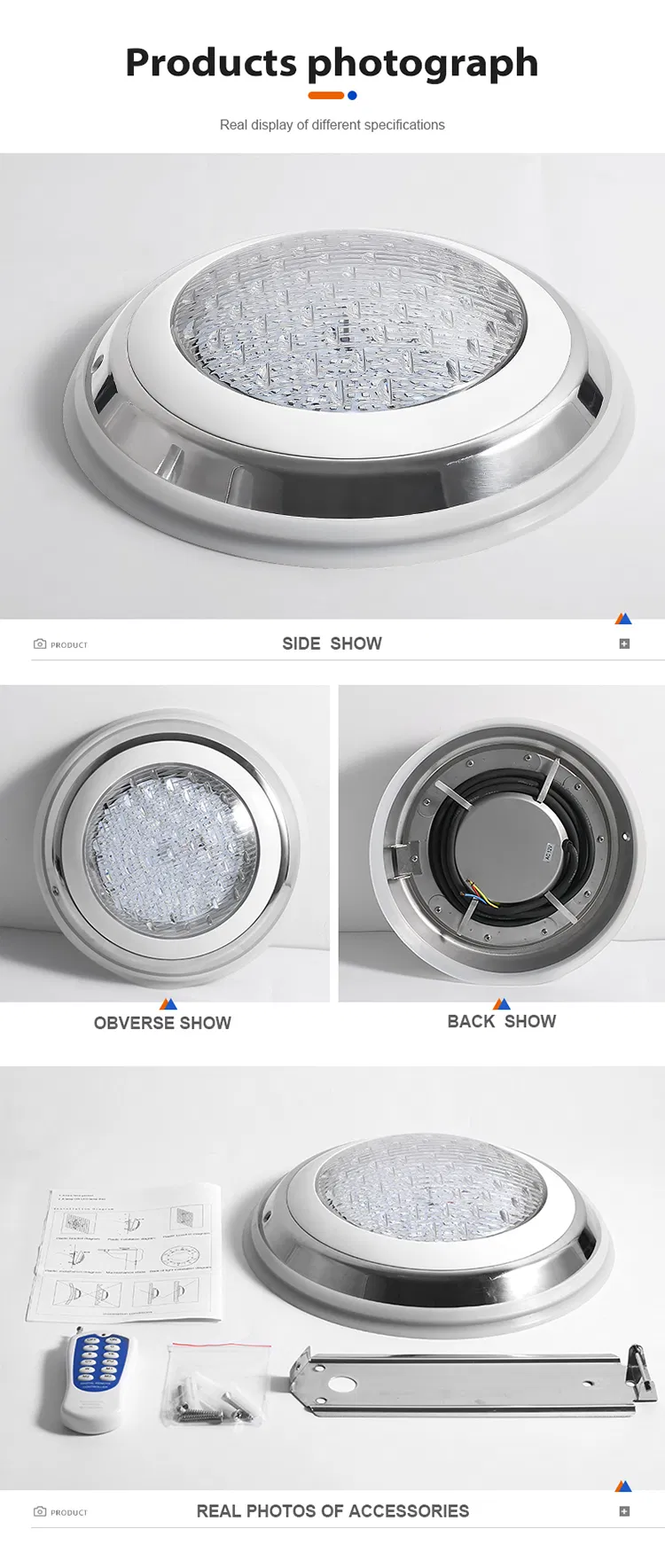 أضواء سباحة LED احترافية من الفولاذ المقاوم للصدأ، بيضاء وزرقاء، RGB، مقاومة للماء، مثبتة على السطح، أضواء تحت الماء لحمام السباحة، جملة