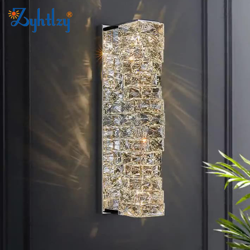 تصميم داخلي فاخر زخرفي حديث مصباح جداري كريستالي LED فندق إضاءة بجانب السرير ديكور داخلي غرفة المعيشة منزل زخرفة مصباح جداري حديث (B003)