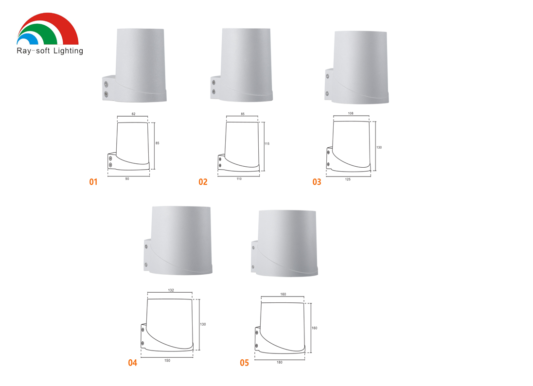 قالب خاص 10W/15W/20W/24W/30W/40W/50W مصباح LED IP65 مقاوم للماء من الألومنيوم الأسطواني الدائري مقاوم للماء للتركيب الخارجي على الجدران