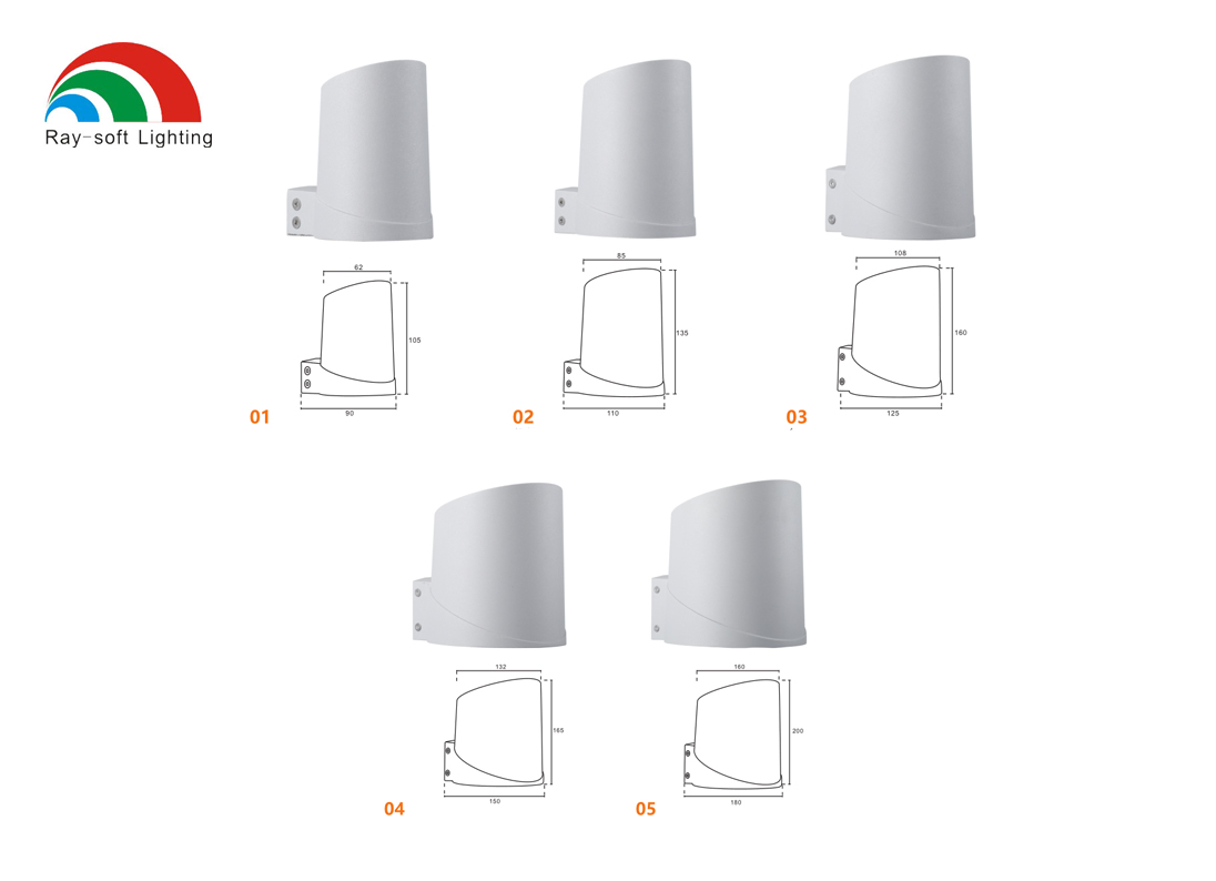 قالب خاص 10W/15W/20W/24W/30W/40W/50W مصباح LED IP65 مقاوم للماء من الألومنيوم الأسطواني الدائري مقاوم للماء للتركيب الخارجي على الجدران