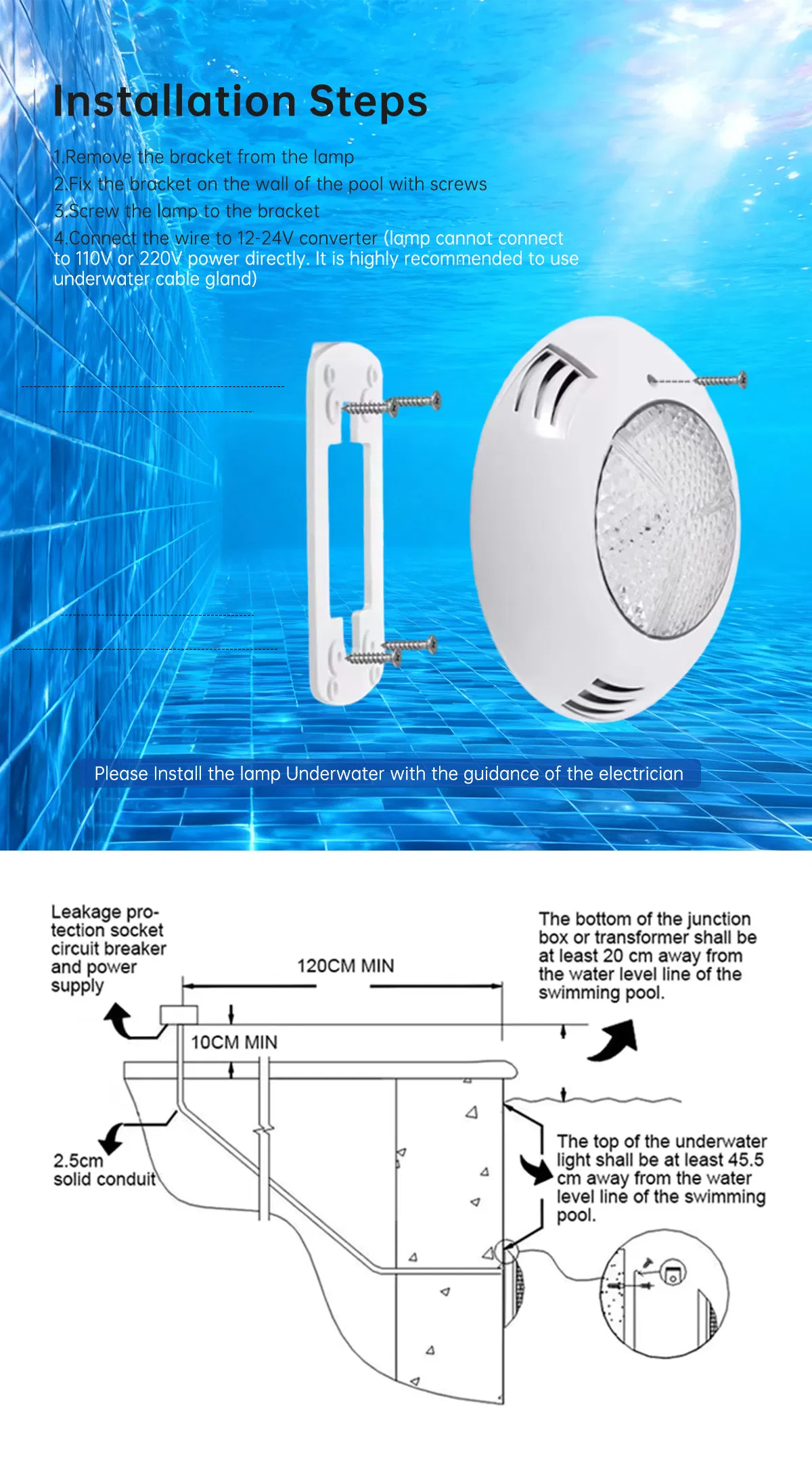 مصنع محترف ضوء LED تحت الماء IP68 مقاوم للماء 12V 18W ضوء مسبح RGB
