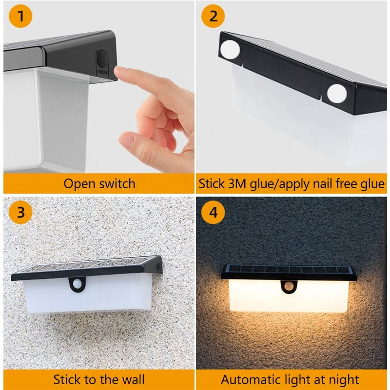 IP65 مصباح حائط شمسي مقاوم للماء مع مستشعر حركة بزاوية واسعة LED لهب للديكور الخارجي في الحديقة مصباح شمسي للفناء والممرات والشوارع والأرصفة