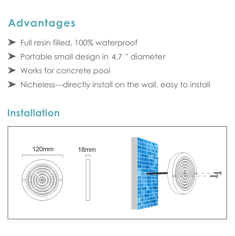 هوتوك 120mm ضوء بركة كامل مملوء بالراتنج IP68 مقاوم للماء RoHS أضواء LED تحت الماء ضوء سبوت لايت RGB