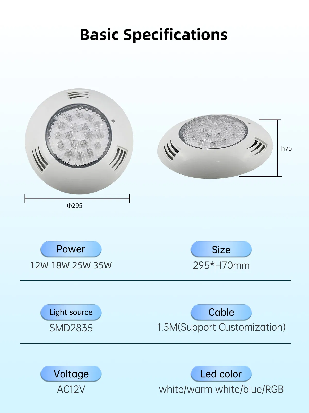 مصنع محترف ضوء LED تحت الماء IP68 مقاوم للماء 12V 18W ضوء مسبح RGB