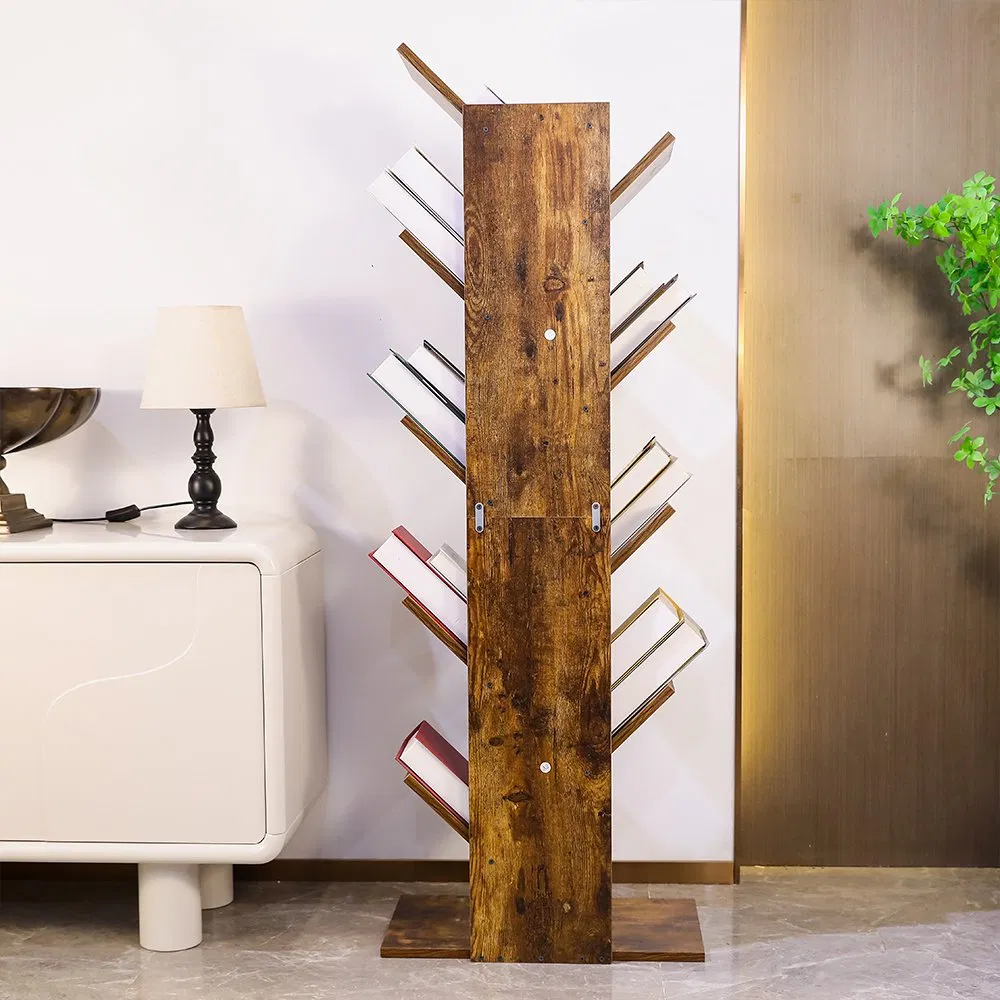 Large 9-Shelf Wood Bookcase Tree Bookshelf for Home Library or Entryway
