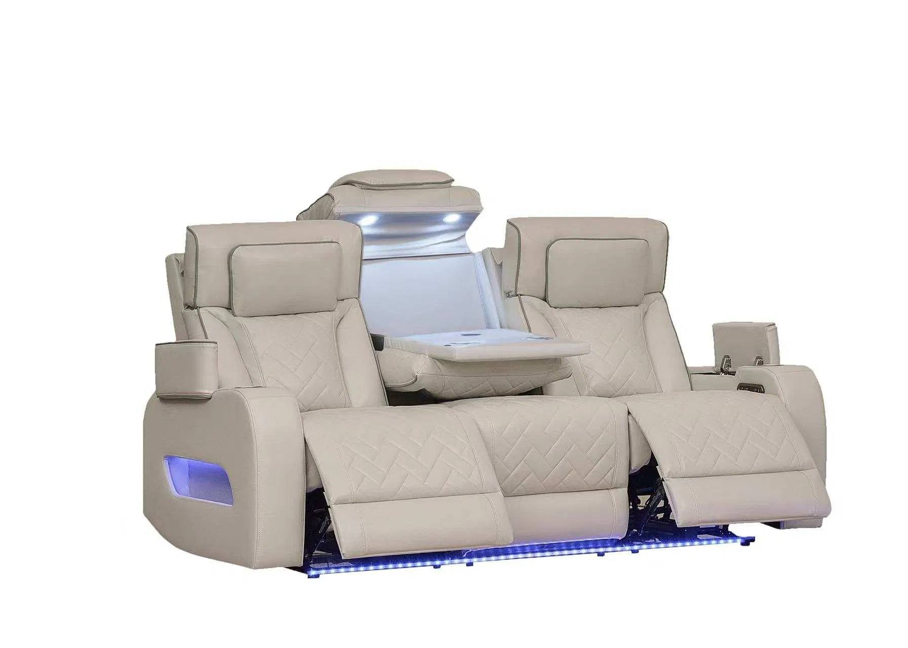 Large Loveseat Recliner, Sofa with Storage Console, Recliner Chair with USB Ports and Cup Holder Beige Breathing Leather