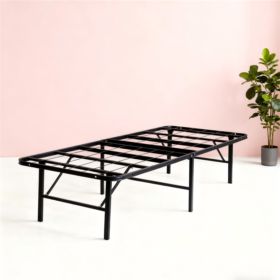 Sturdy Easy Assembly Folding Metal Bed Frame for Home and Hospitality Use