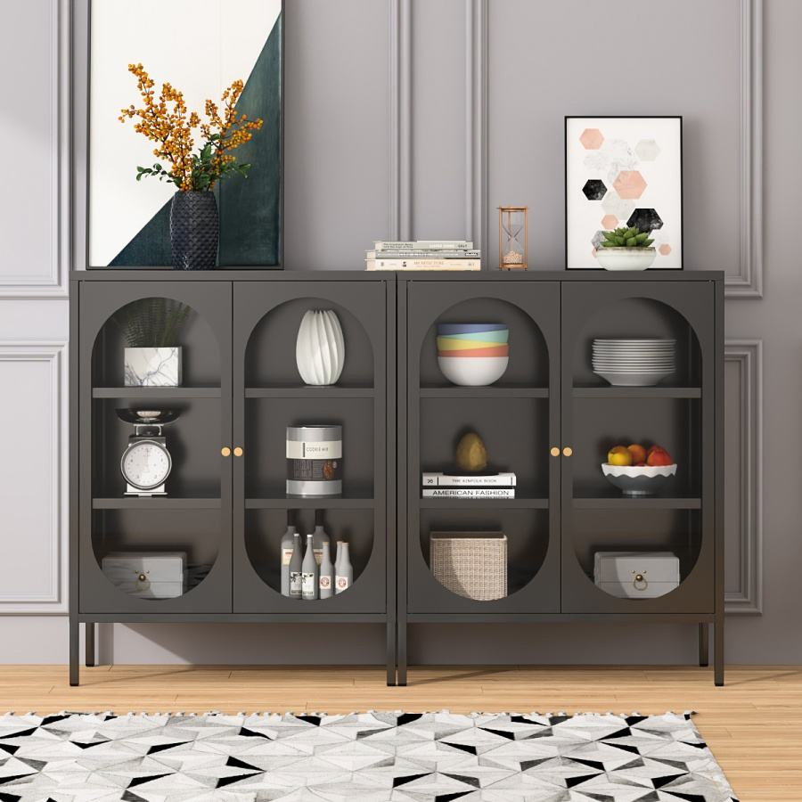 High Quality Glass Door Steel Sideboard Metal Living Room Storage Cabinet