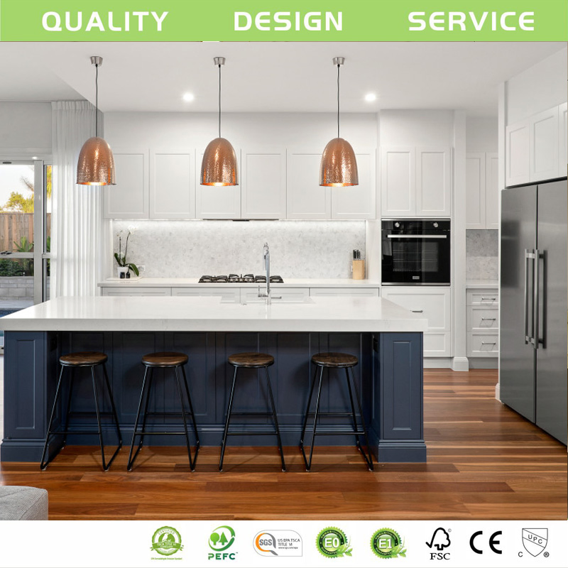 Durable Popular Lacquer Blue and White Kitchen Island White Shaker Kitchen Cabinets