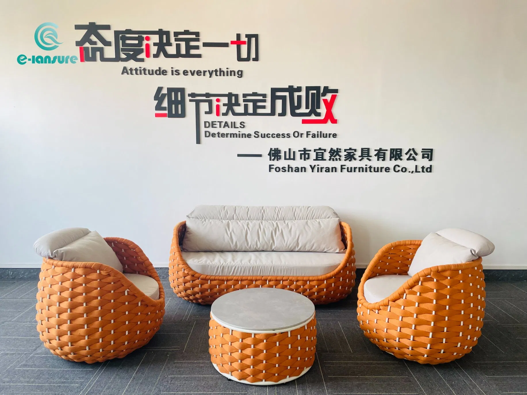Modern Foshan Factory Wholesale Outdoor Sofa Set Furniture Patio Aluminum Frame Waterproof Orange Woven Rope Sofa Set for Garden Courtyard