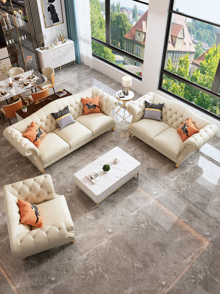 Italian Genuine Leather Chesterfield 1+2+3 Seater Sofa Custom Living Room Furniture Tufted L Shape Loveseat Sets