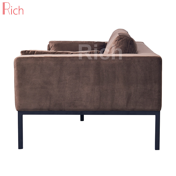 Metal Legs Brown Velvet Upholstery Loveseat Sofa Living Room Furniture