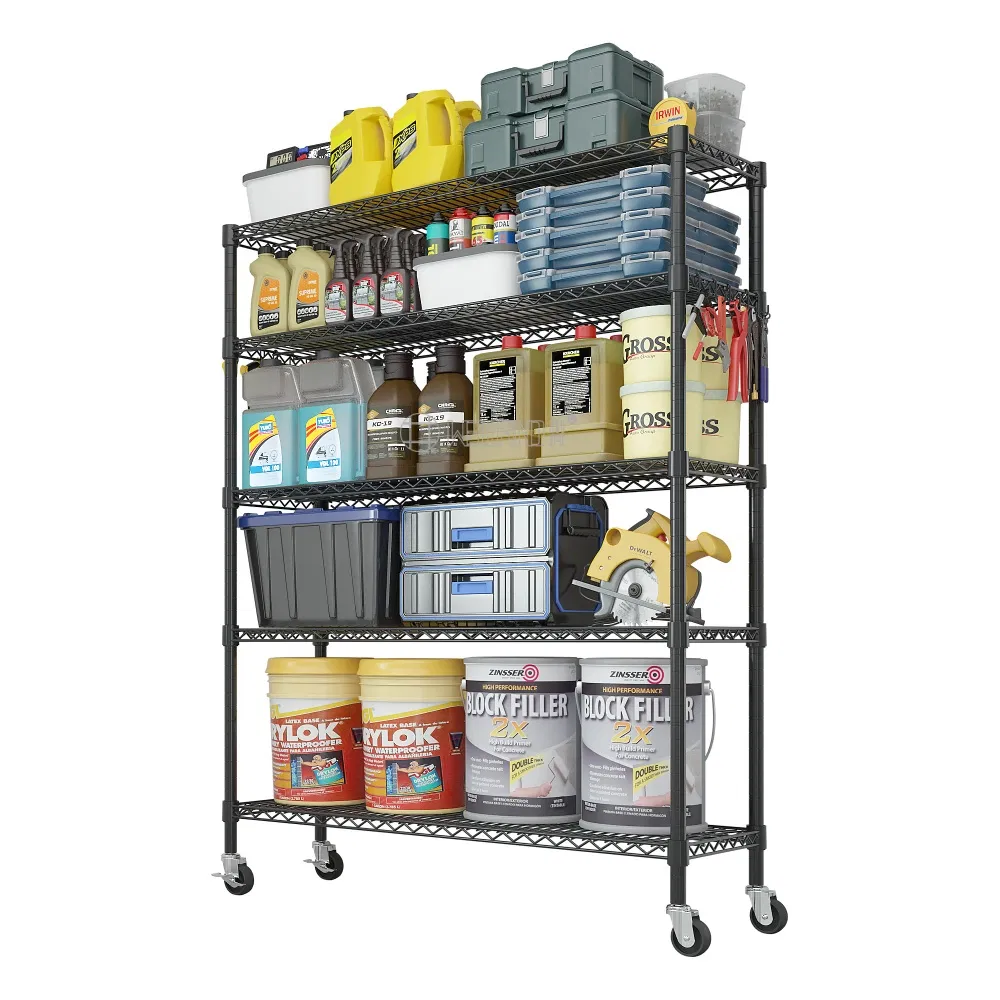 Spacious Dimensions Black Epoxy Steel Wire Mesh Shelving Rack for Garage Storage