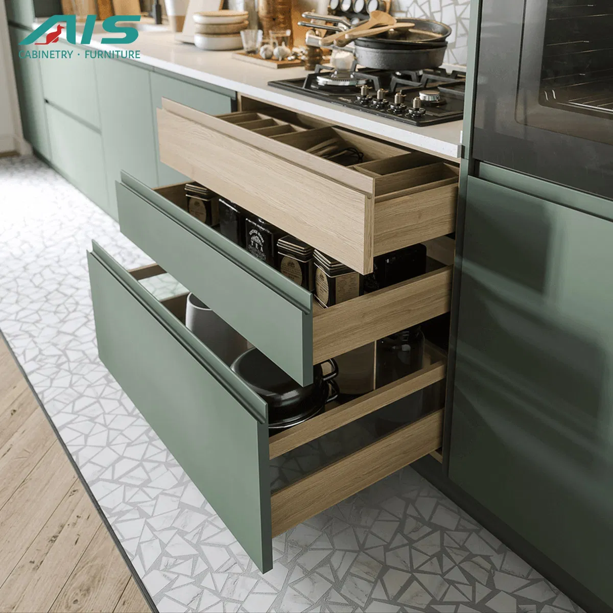 AIS China Manufacturer 48 Hour Free Design Australia Mauritius Canada Modural Furniture Modern Custom Lacquer Wood Kitchen Cabinet for Villa Cupboard