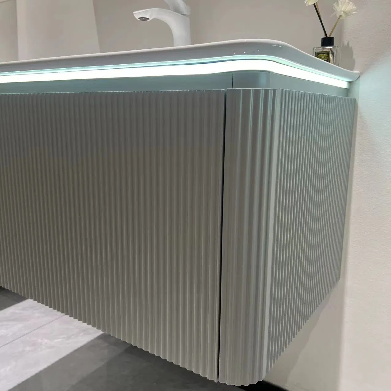 80cm Minimalist Stripe Design PVC Bathroom Cabinet