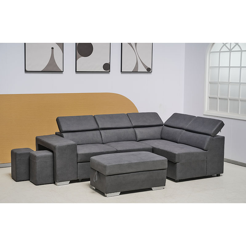 Large Sofa Bed with Adjustable Headrest and Storage Ottoman