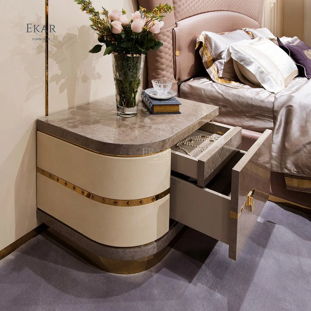 High End Nordic Style Drawer Wood Luxury Leather Modern Nightstand