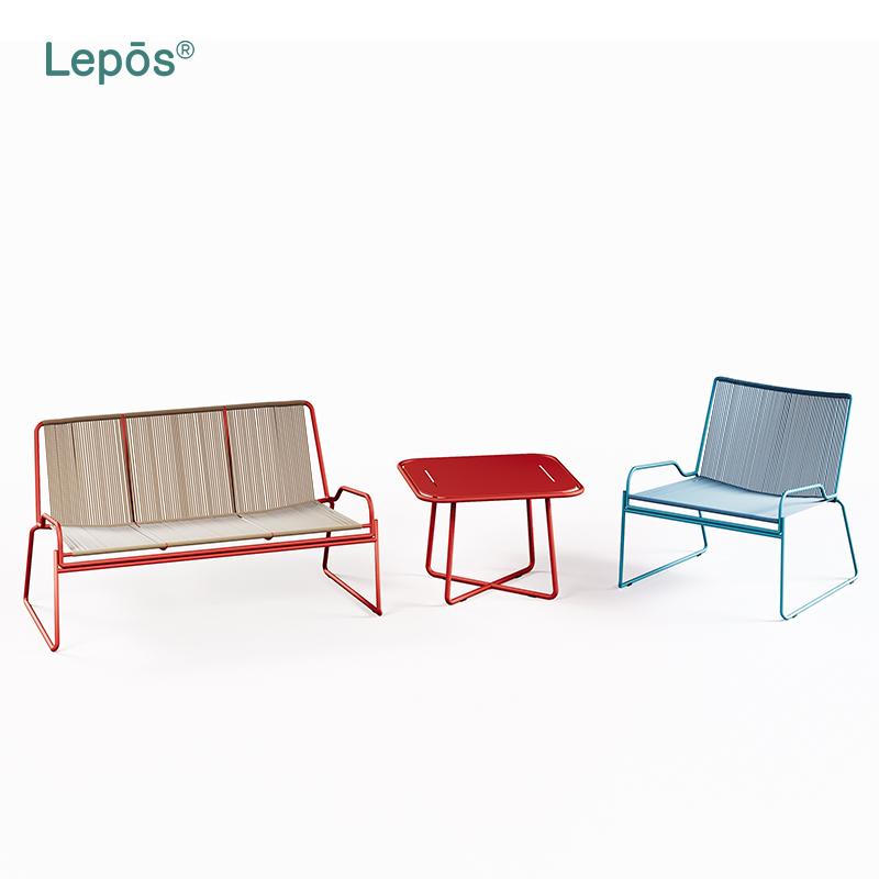 Modern 2-Seater Outdoor Loveseat Waterproof Mesh Seat Garden Party Balcony Cafe Poolside Patio Sofa with Rope and Aluminum Frame