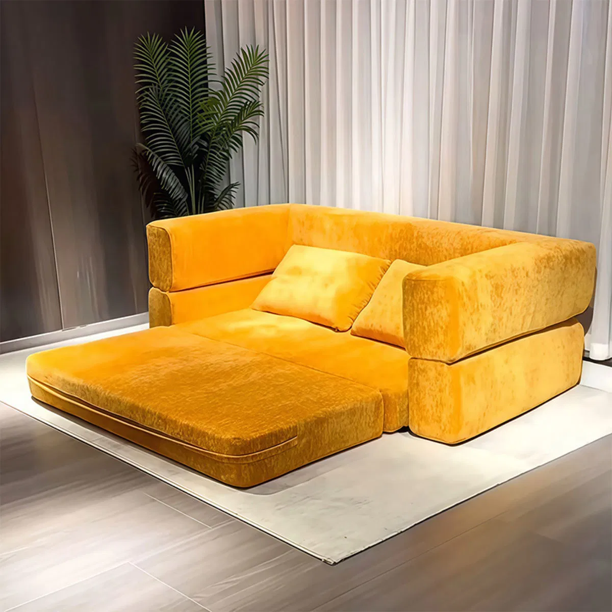 Orange Convertible Sofa Bed, Pull out Loveseat Sleeper Sofa, 2 in 1 Folding Compressed Sofa Couch Bed