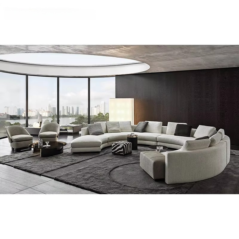 Modern Luxury Sectional Comfortable Fabric Recliner Complete Set Round Curved Design Corner Couch Living Room Furniture Sofa