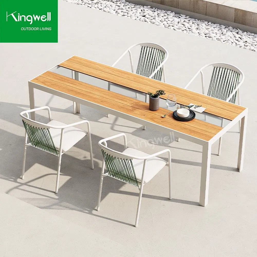Commercial Patio Furniture Set Outdoor Aluminum Dining Table with 6 Chairs for Resorts