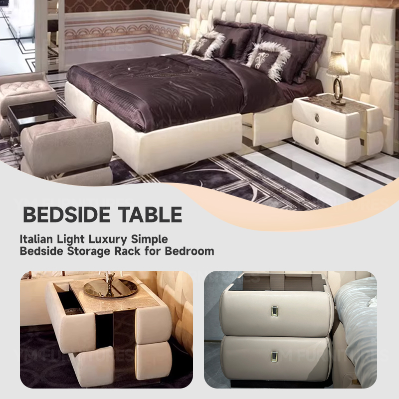 Factory Home Apartments Minimalist Leather Bedside Table Storage 2 Drawers Bedroom Nightstands