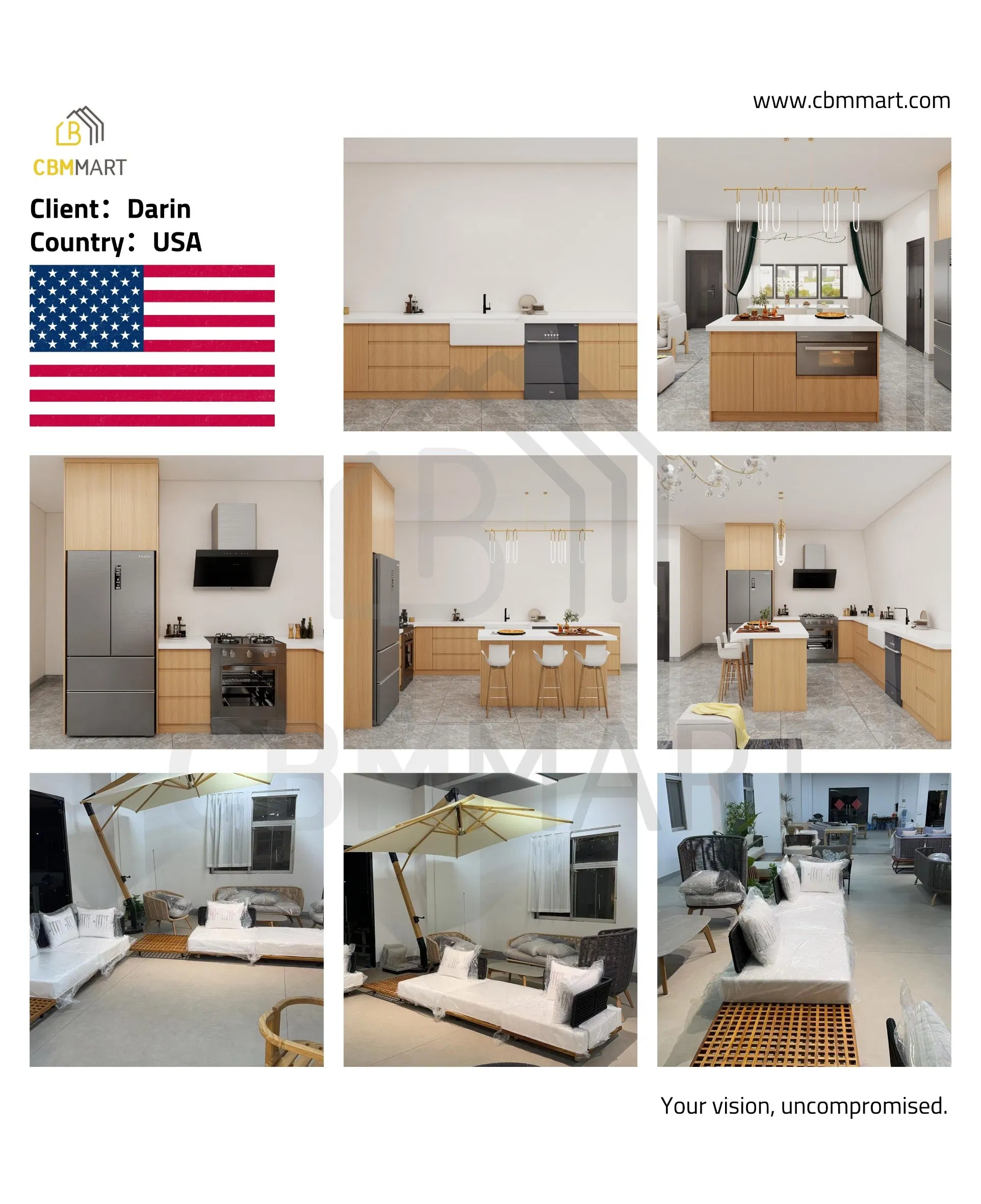 Cbmmart Custom Home Kitchen Cabinet Furniture Design Outdoor Modern Style Rta Matte High Gloss Folding Wood Plywood MDF Set with Soft Closing Hinge Drawers