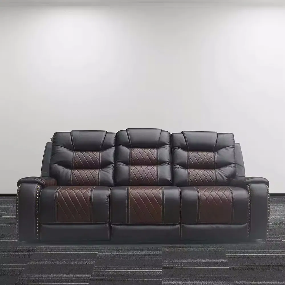 Huayang Genuine Leather Recliner Sofa Set Loveseat Sofa with Drop Table &amp; Console