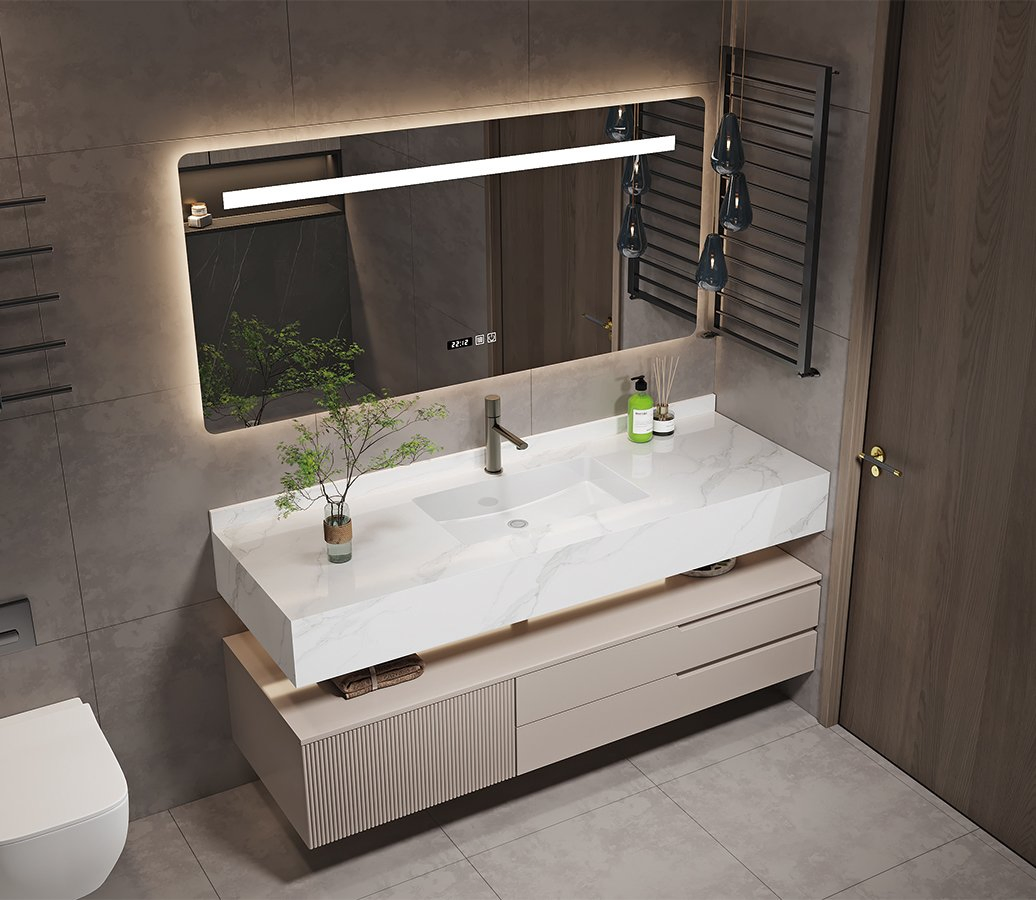Smart Rectangle LED Mirror Light Bathroom Sets Cabinets