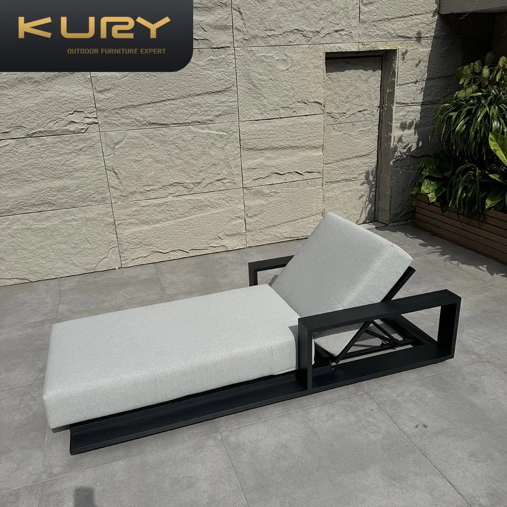 Modern Luxury Aluminum Furniture Sun Lounger Outdoor Home Patio Chaise Lounge Black Metal Sun Beds Beach Lounger
