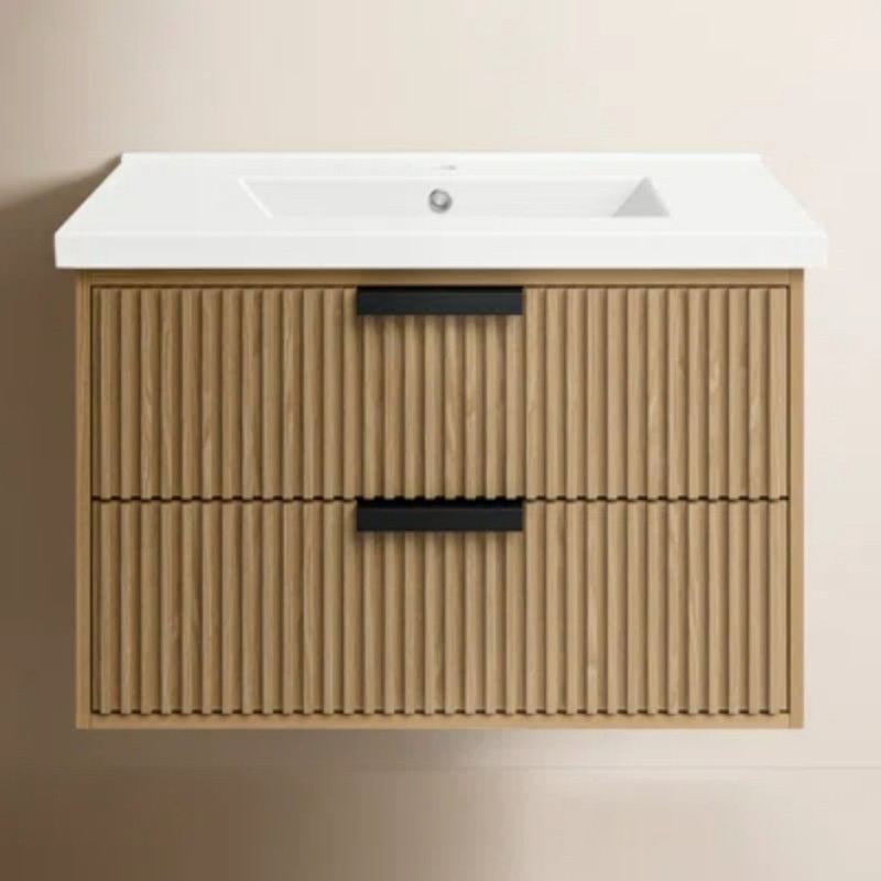 Modern Design Fluted Light Home Furniture Hanging Bathroom Cabinet with Sink