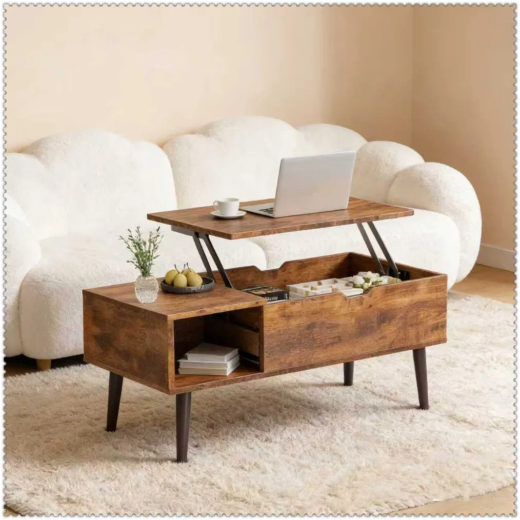 Farmhouse Style Coffee Table with Distressed Vintage Character Appearance