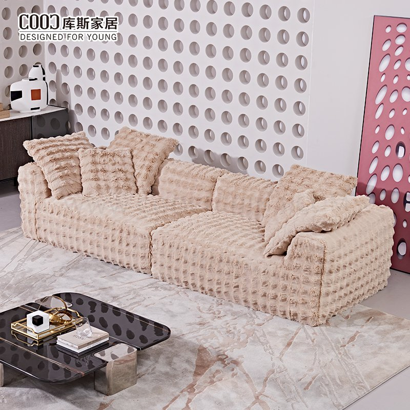 Wholesale High Quality Faux Rabbit Fur Vacuum Sealed Couch Furniture Modern 3 Seater Sectional Foam Compressed Sofa Set