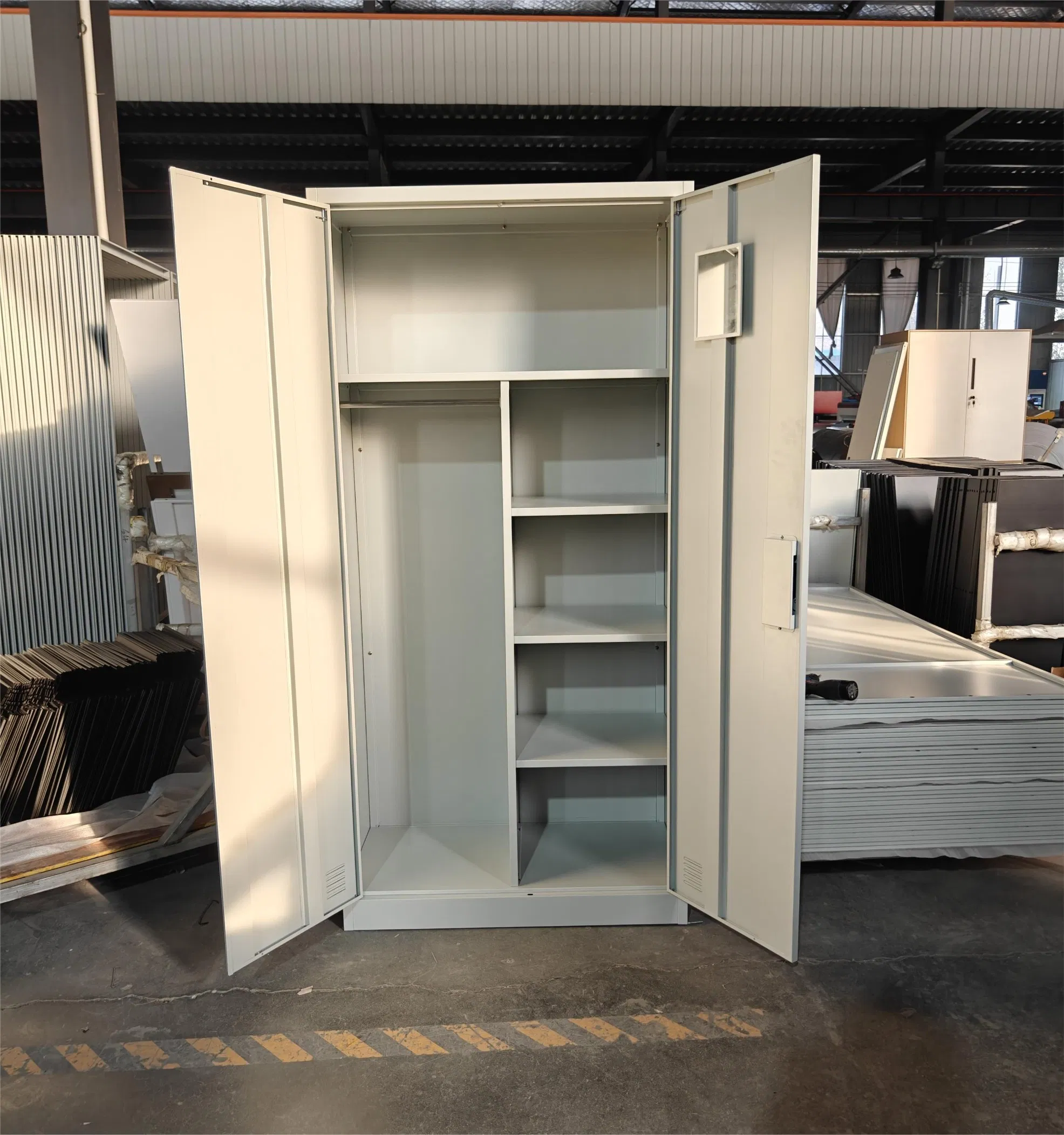 Cabinet Wardrobe Multifunctional Steel Locker with Mirror and 5 Adjustable Shelves