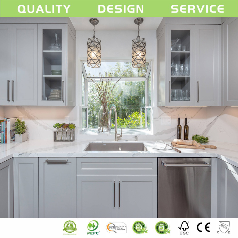 Durable Popular Lacquer Blue and White Kitchen Island White Shaker Kitchen Cabinets