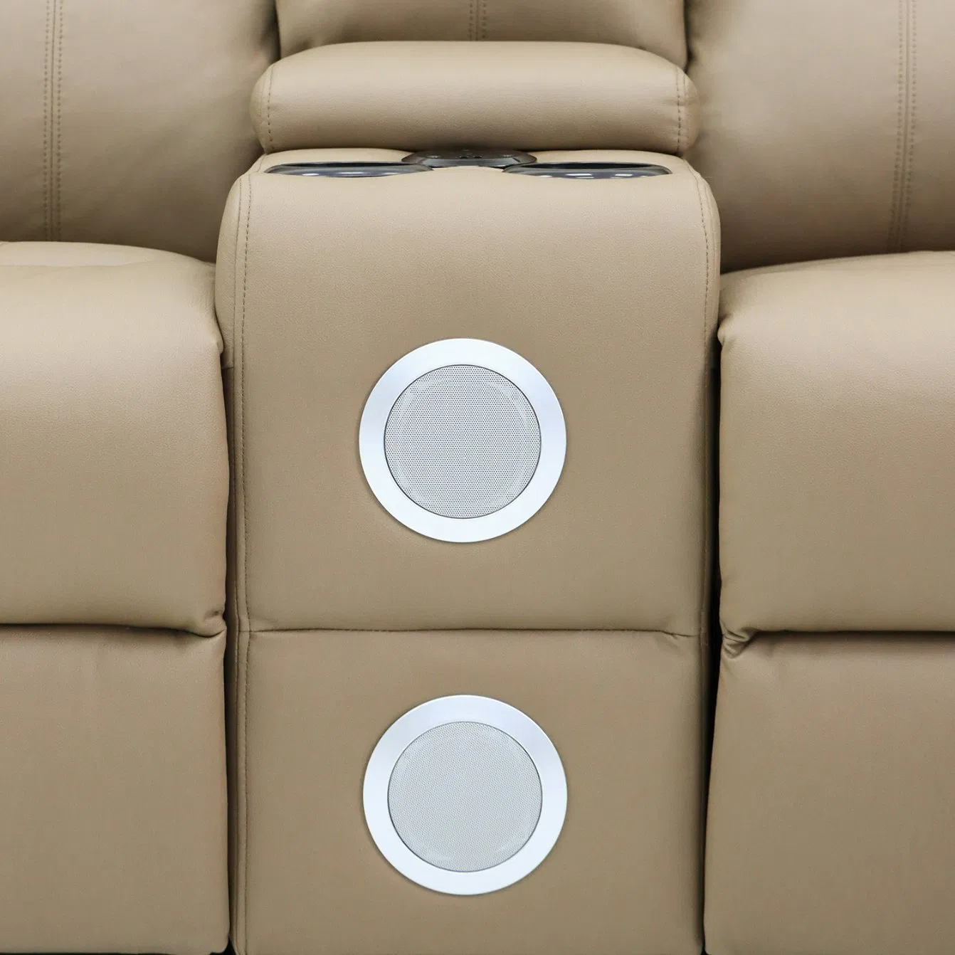 Geeksofa Furniture 9207 Modern 5 Seater Leather Manual Sectional Corner Recliner Sofa with Console and Bluetooth Speaker for Living Room