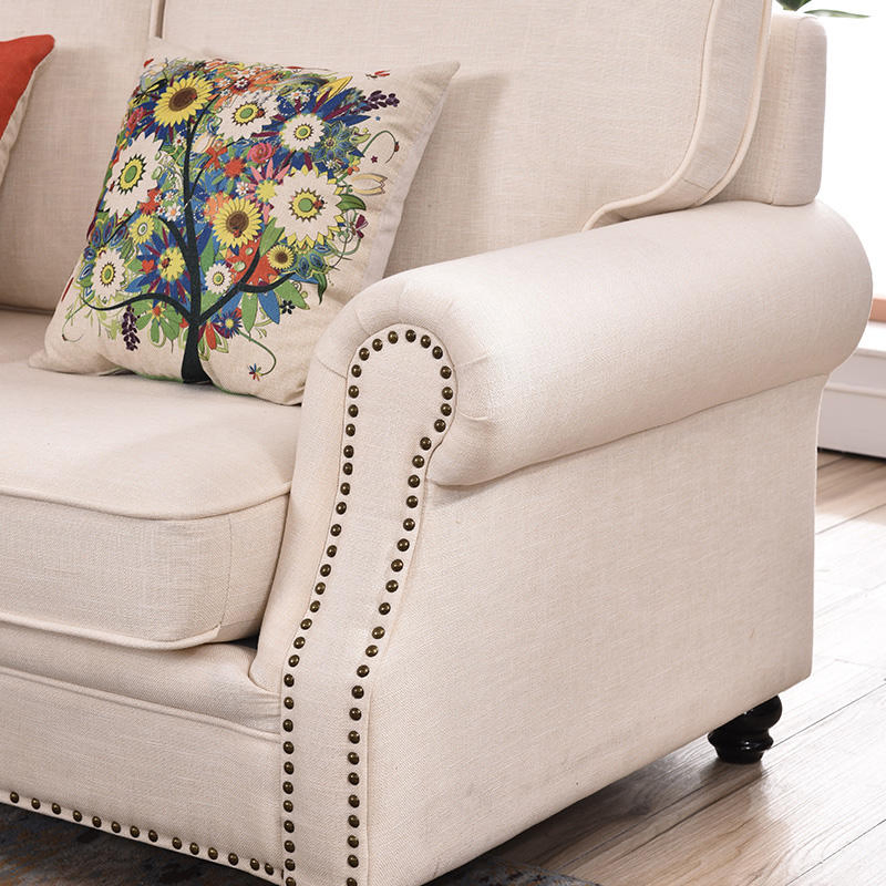 Luxury Living Room Sofas 3 Seaters Loveseats Sectional Sofa White Fabric Modern American Style Chesterfield Sofa