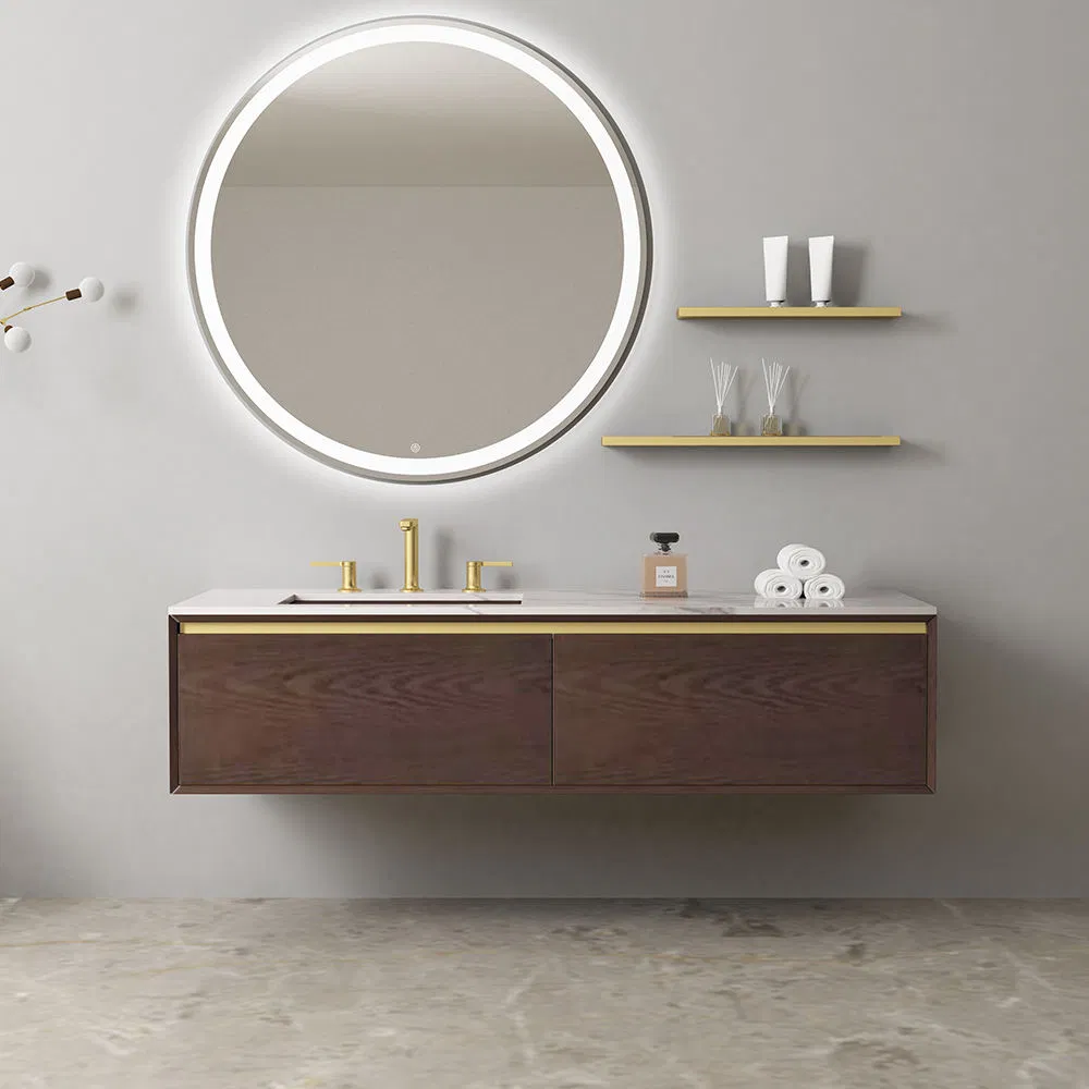 White and Brown Plywood Floating Modern Bathroom Furniture with Mirror Cabinet