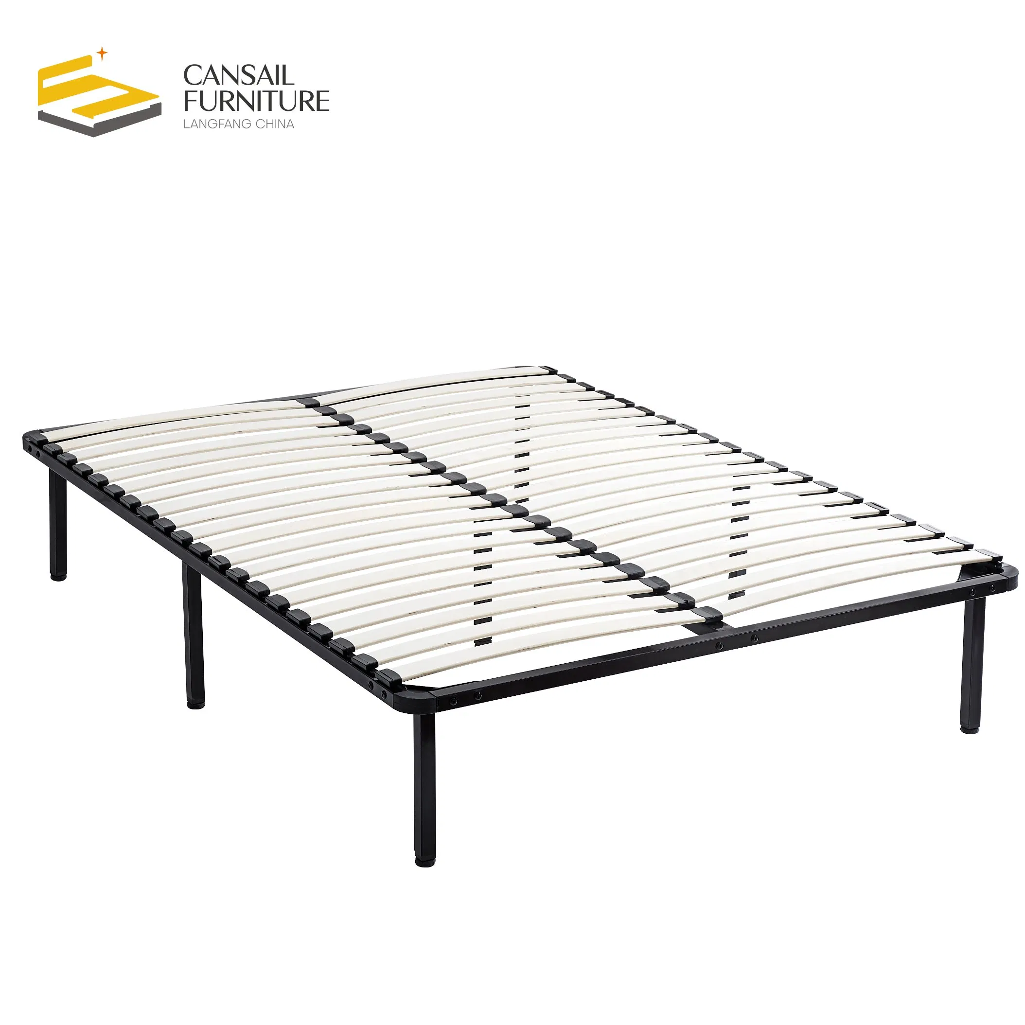 Morden Style Factory Price Iron Bed Wood Slats Grey Iron Customized Metal Bed Frame