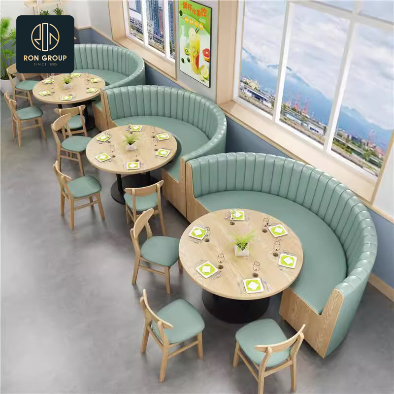 Modern Pizza Fast Food Custom Cafe Booth Seating Commercial Furniture Coffee Shop Leather Chair and Square Wood Restaurant Table for Restaurant