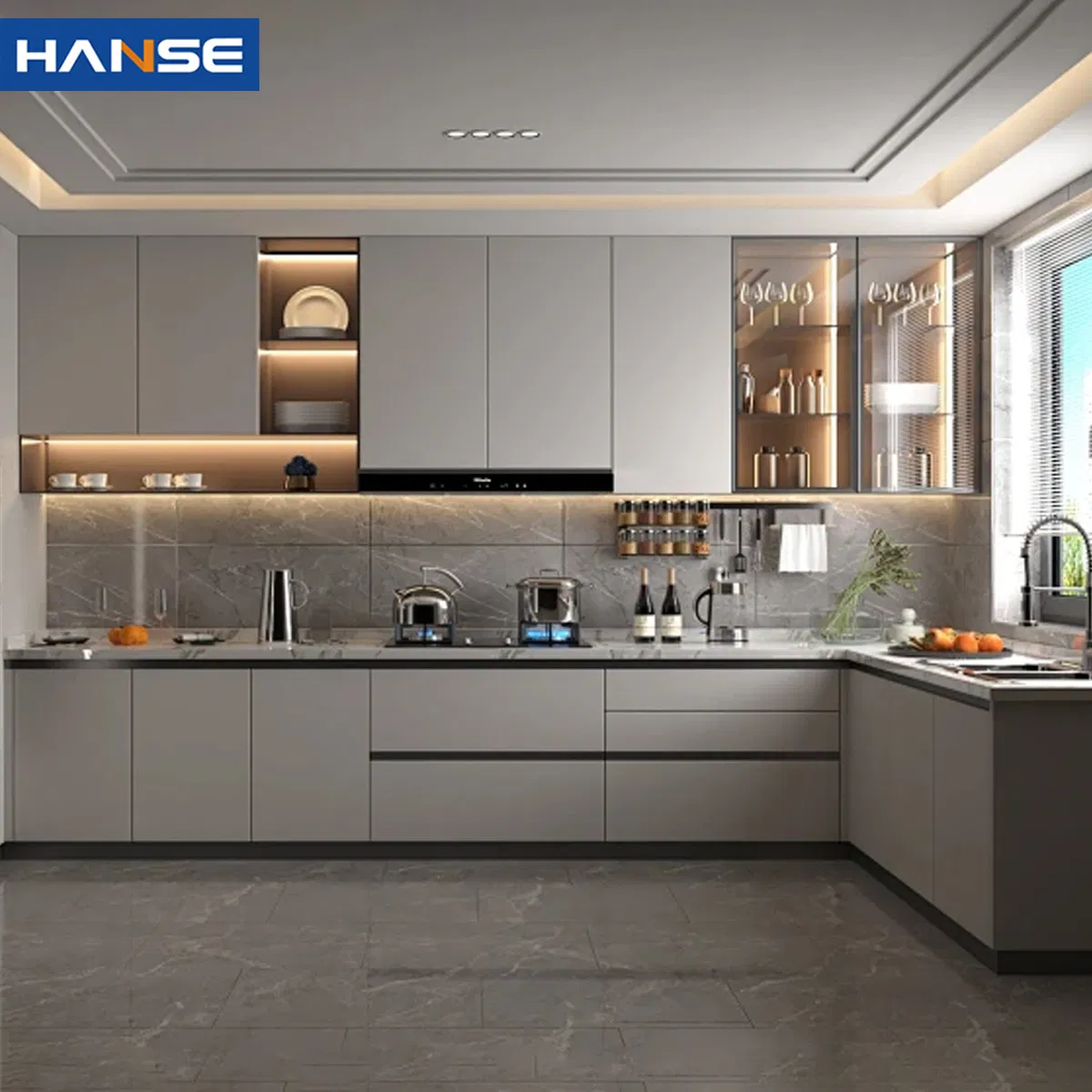 Modern Design Ready Made Complete Small Cabinet Kitchen Gray PVC Cupboard Kitchen Cabinet Set with Sink
