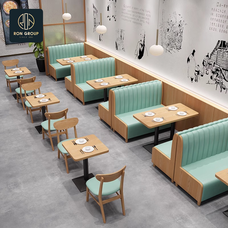 Modern Pizza Fast Food Custom Cafe Booth Seating Commercial Furniture Coffee Shop Leather Chair and Square Wood Restaurant Table for Restaurant