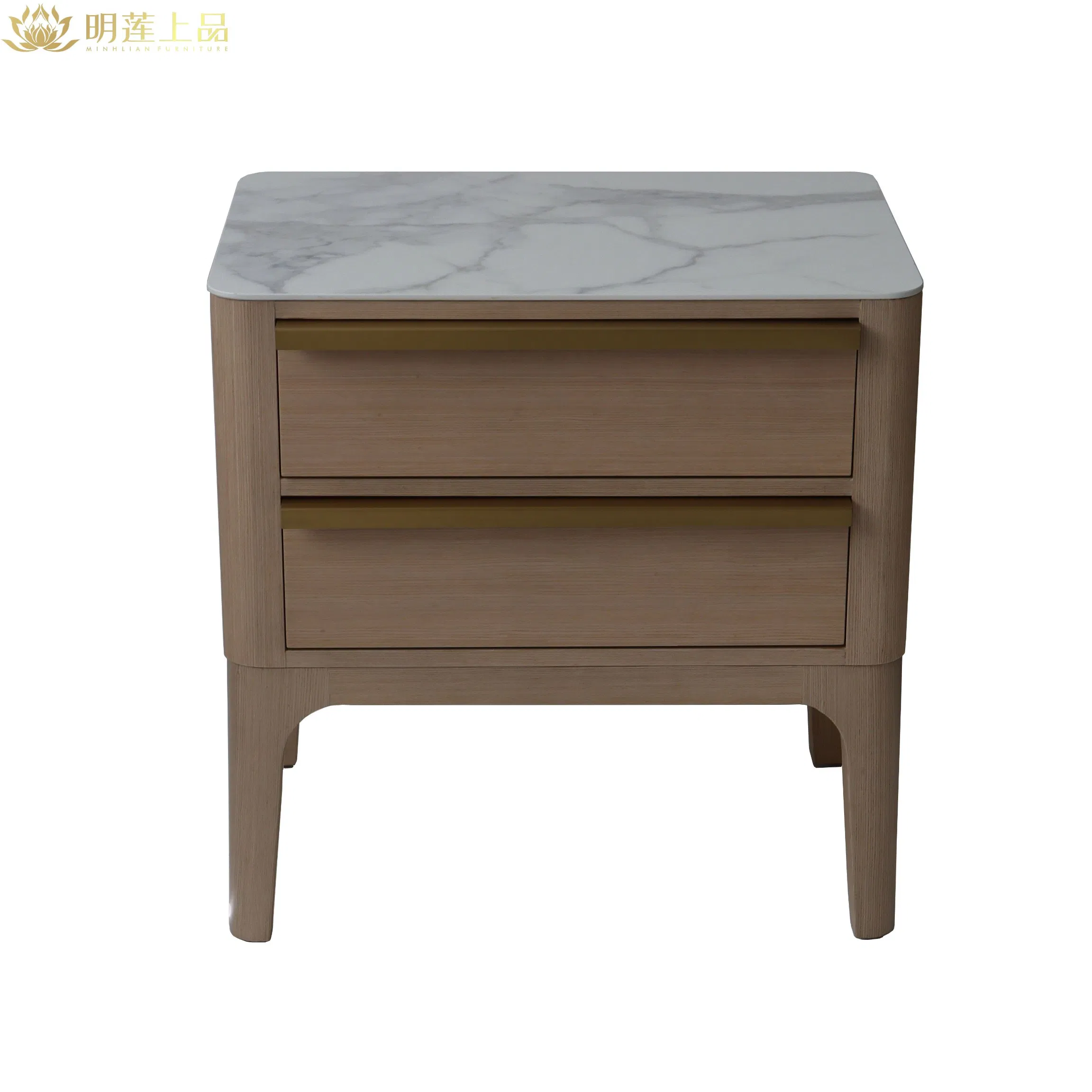 Modern Design Contract Furniture Plywood White Marble Top Nightstand with Two Drawers