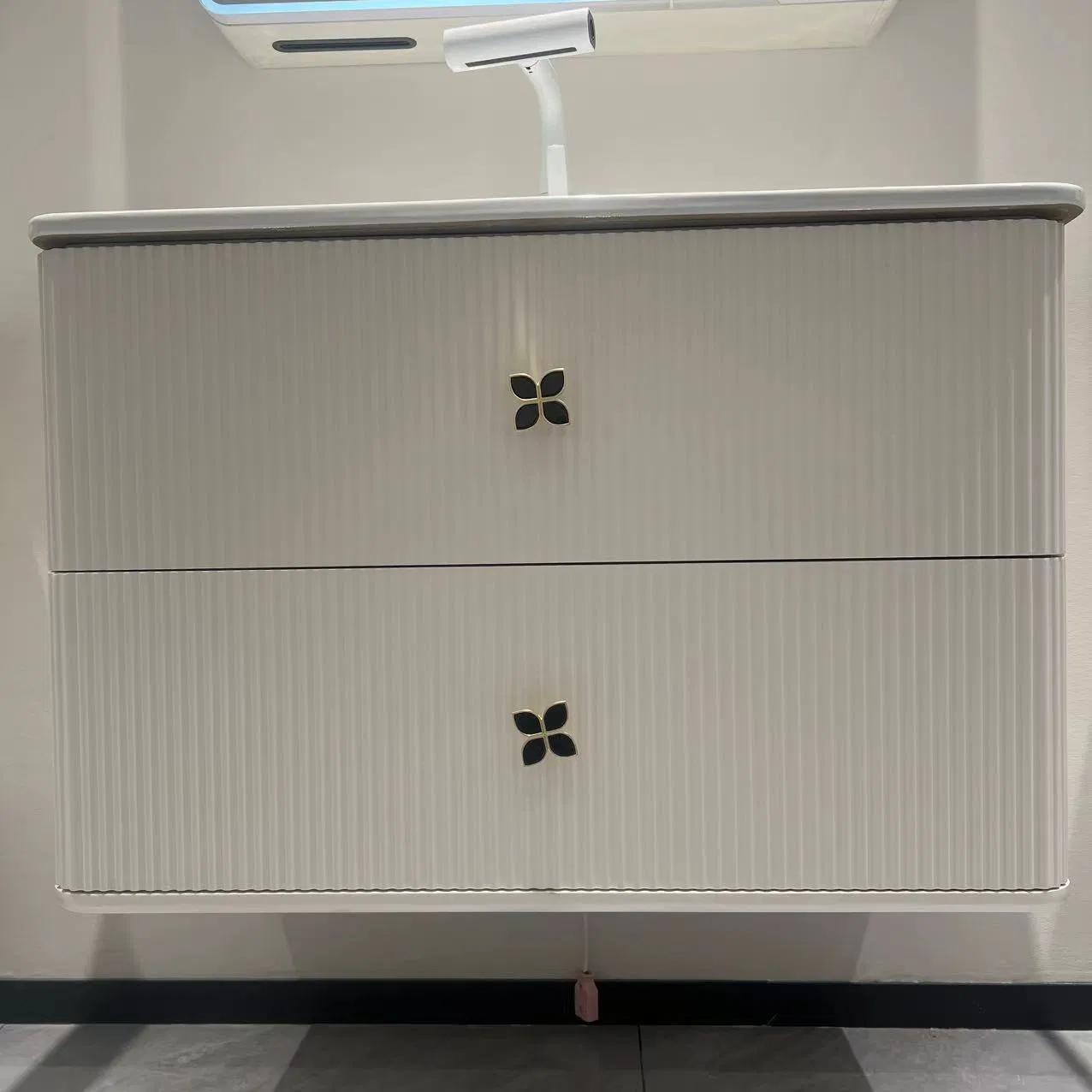 80cm White Double Drawer Striped Bathroom Cabinet