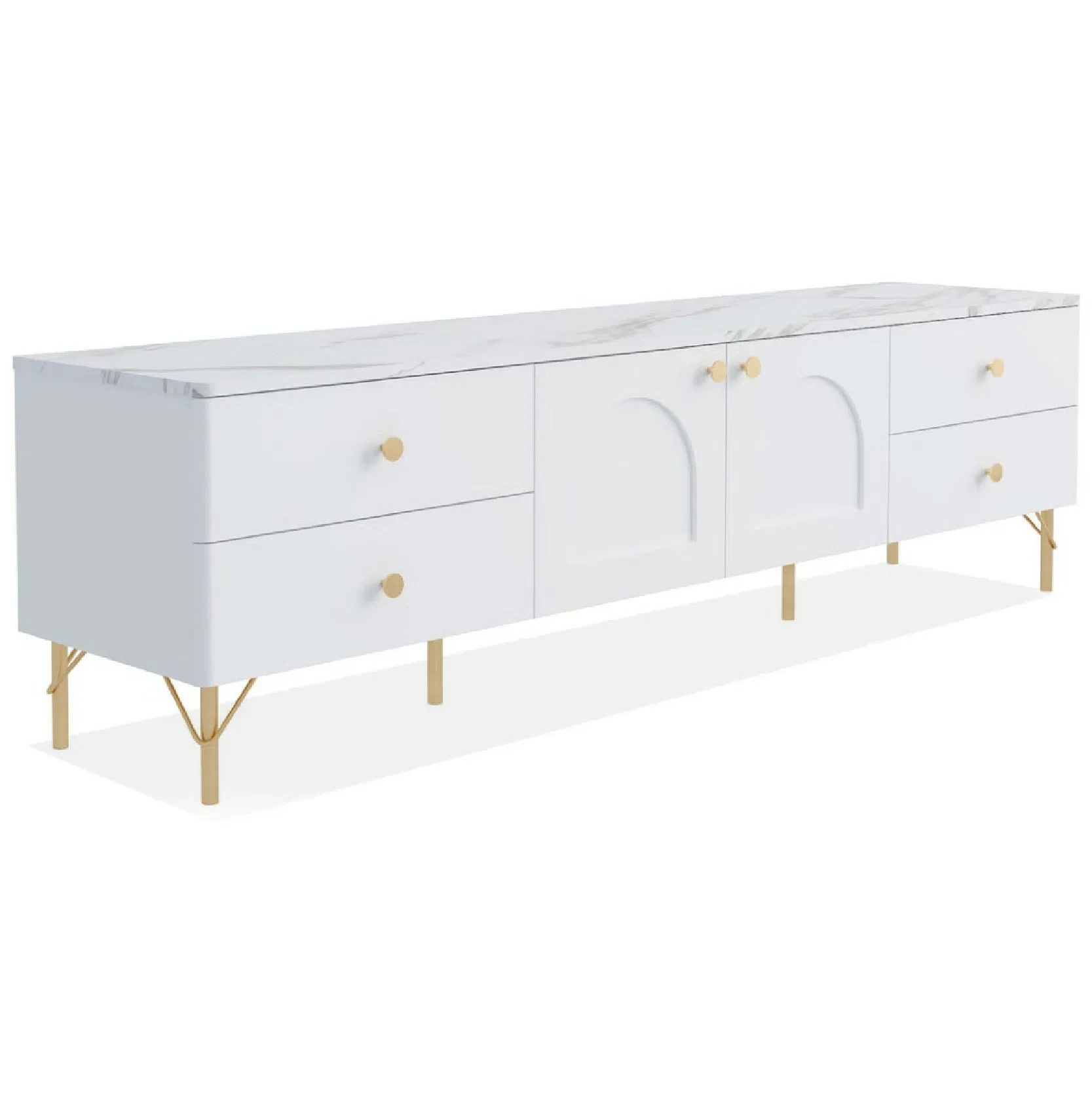 Factory-Customised White Elegant TV Stand for Living Room and Bedroom with Metal Handles and Brackets