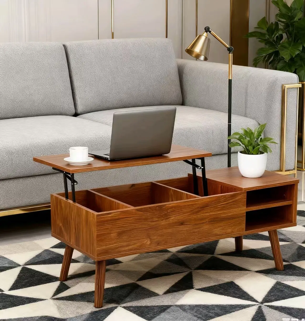 Modern Lifting Platform Coffee Table with Hidden Compartments